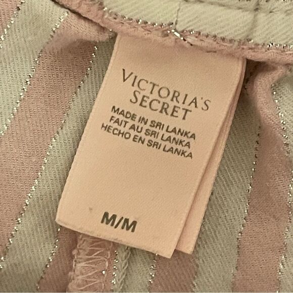 Victoria’s Secret Striped Long Sleeve Pants Pajama Set Pink White Silver Medium - Picture 9 of 15